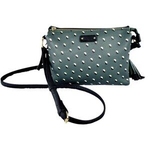 Olive Green Crossbody Bag Black-Cream Color Block -Triple Pockets-Stylish Tassle